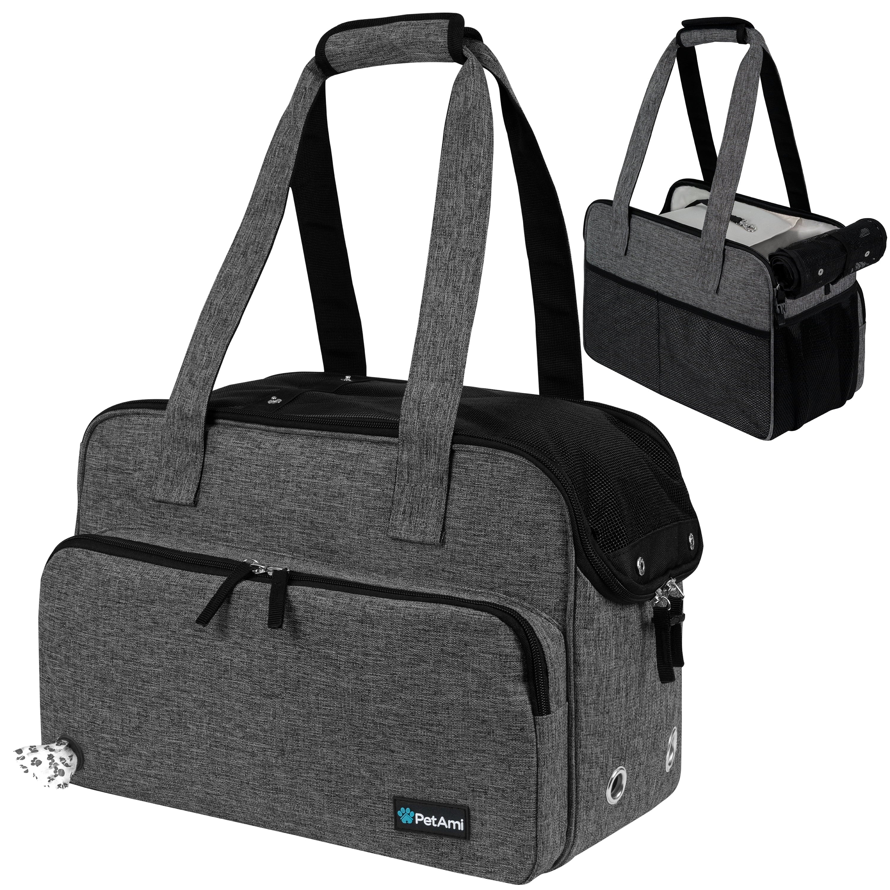 PetAmi Small Dog Purse Carrier, Soft-Sided Pet Carrier Bag Pockets, Portable Medium Dog Puppy Large Cat Travel Handbag Tote, Airline Approved Breathable Mesh, Poop Dispenser, Sherpa Bed, Chevron Teal