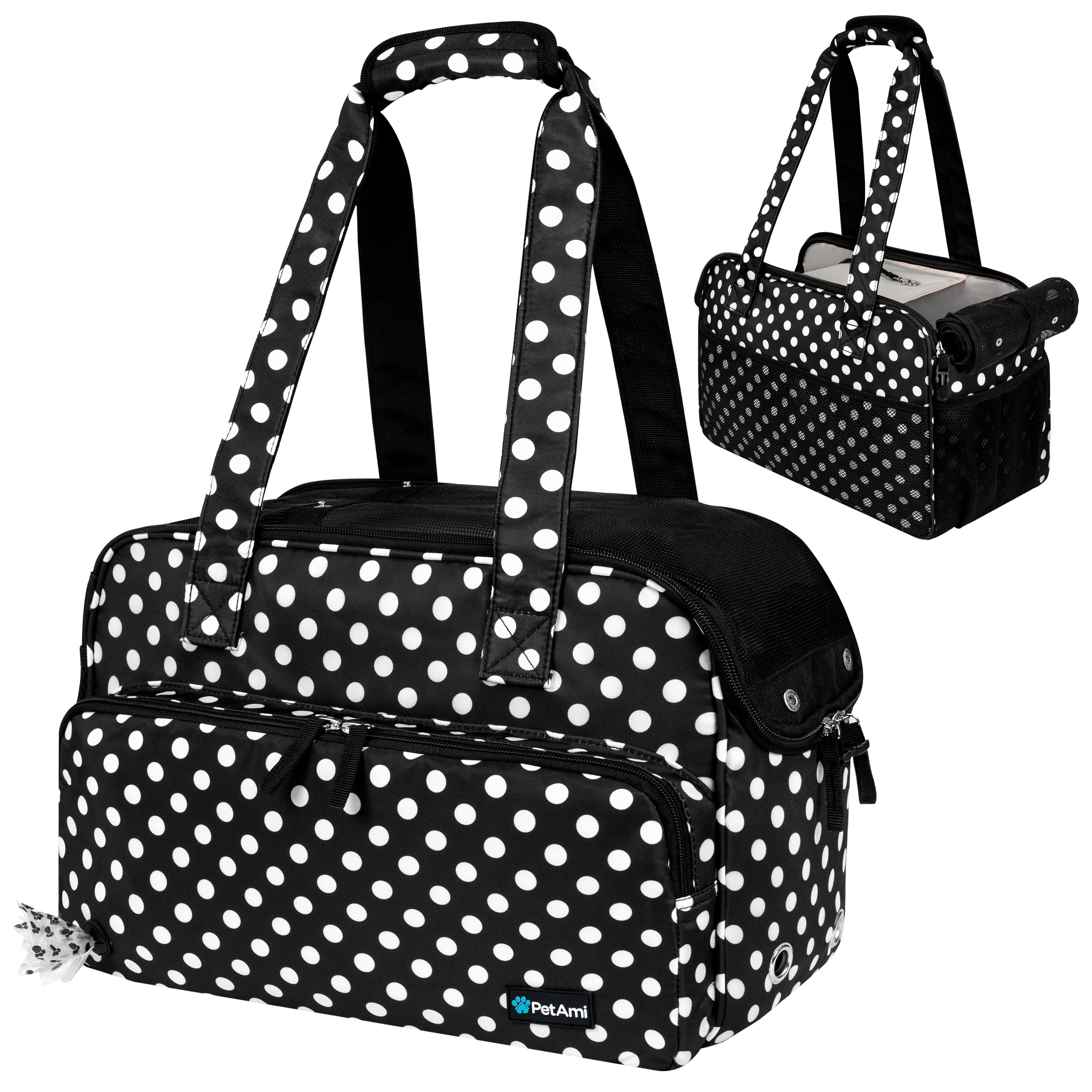 PetAmi Small Dog Purse Carrier, Soft-Sided Pet Carrier Bag Pockets, Portable Medium Dog Puppy Large Cat Travel Handbag Tote, Airline Approved Breathable Mesh, Poop Dispenser, Sherpa Bed, Chevron Teal