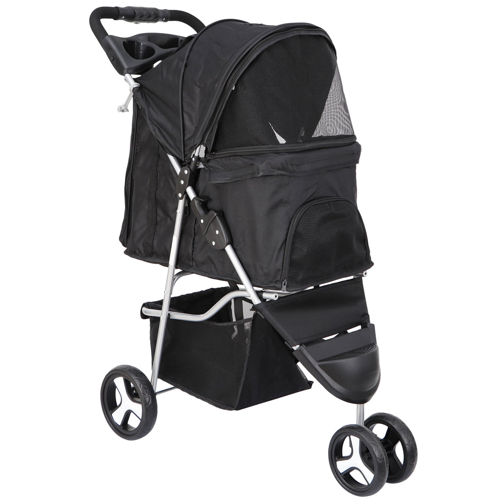 SuperDeal Lightweight 3-Wheel Pet Dog Travel Stroller Folding W/Safety Belt & Cup Holder
