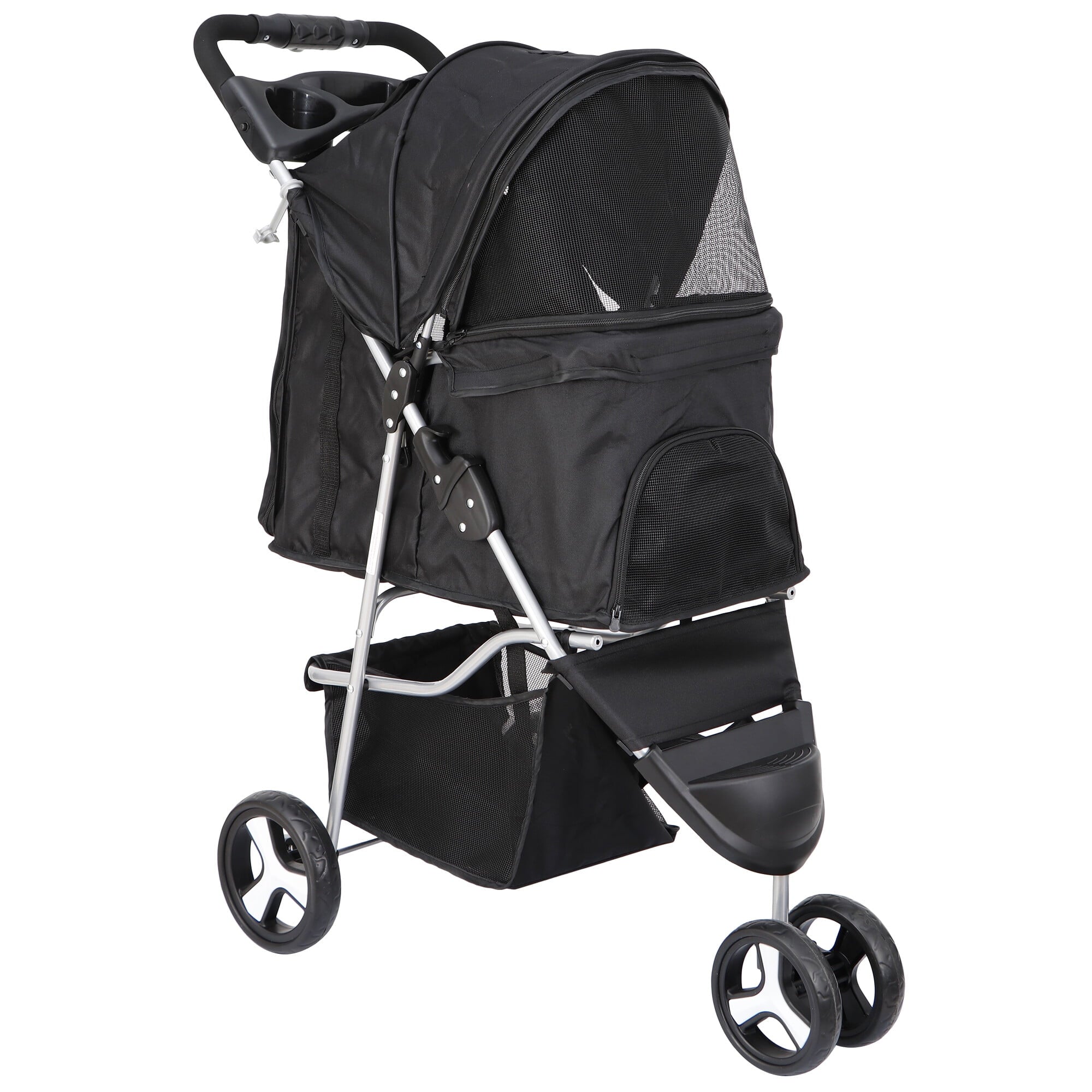 SuperDeal Lightweight 3-Wheel Pet Dog Travel Stroller Folding W/Safety Belt & Cup Holder
