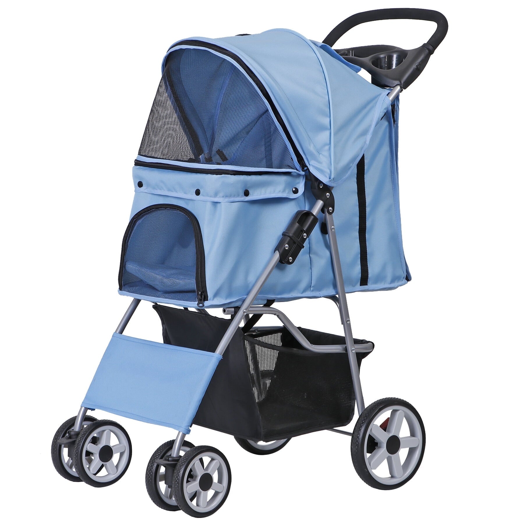 ZENSTYLE 4 Wheels Pet Stroller Foldable Carrier Strolling Cart for Cat Dog w/ Storage Basket Pink