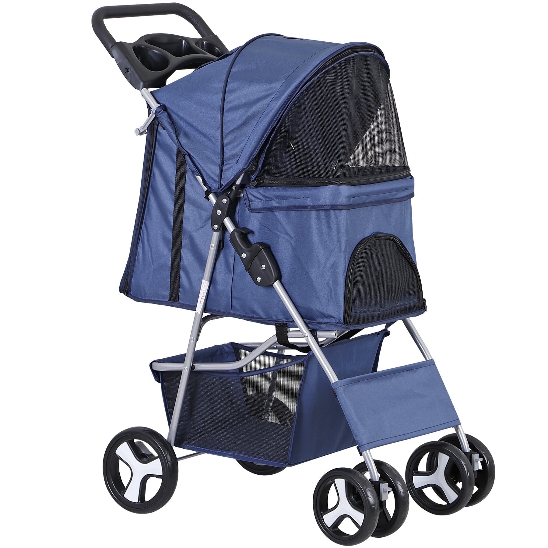 ZENSTYLE 4 Wheels Pet Stroller Foldable Carrier Strolling Cart for Cat Dog w/ Storage Basket Pink