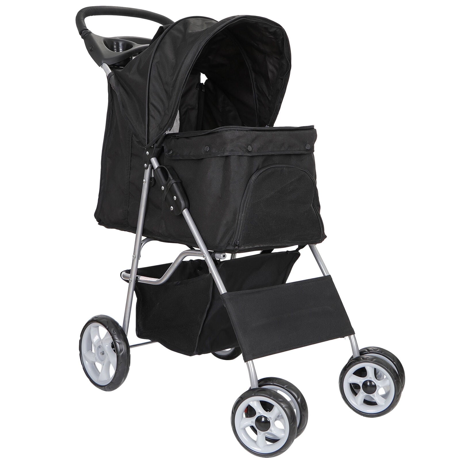 ZENSTYLE 4 Wheels Pet Stroller Foldable Carrier Strolling Cart for Cat Dog w/ Storage Basket Pink