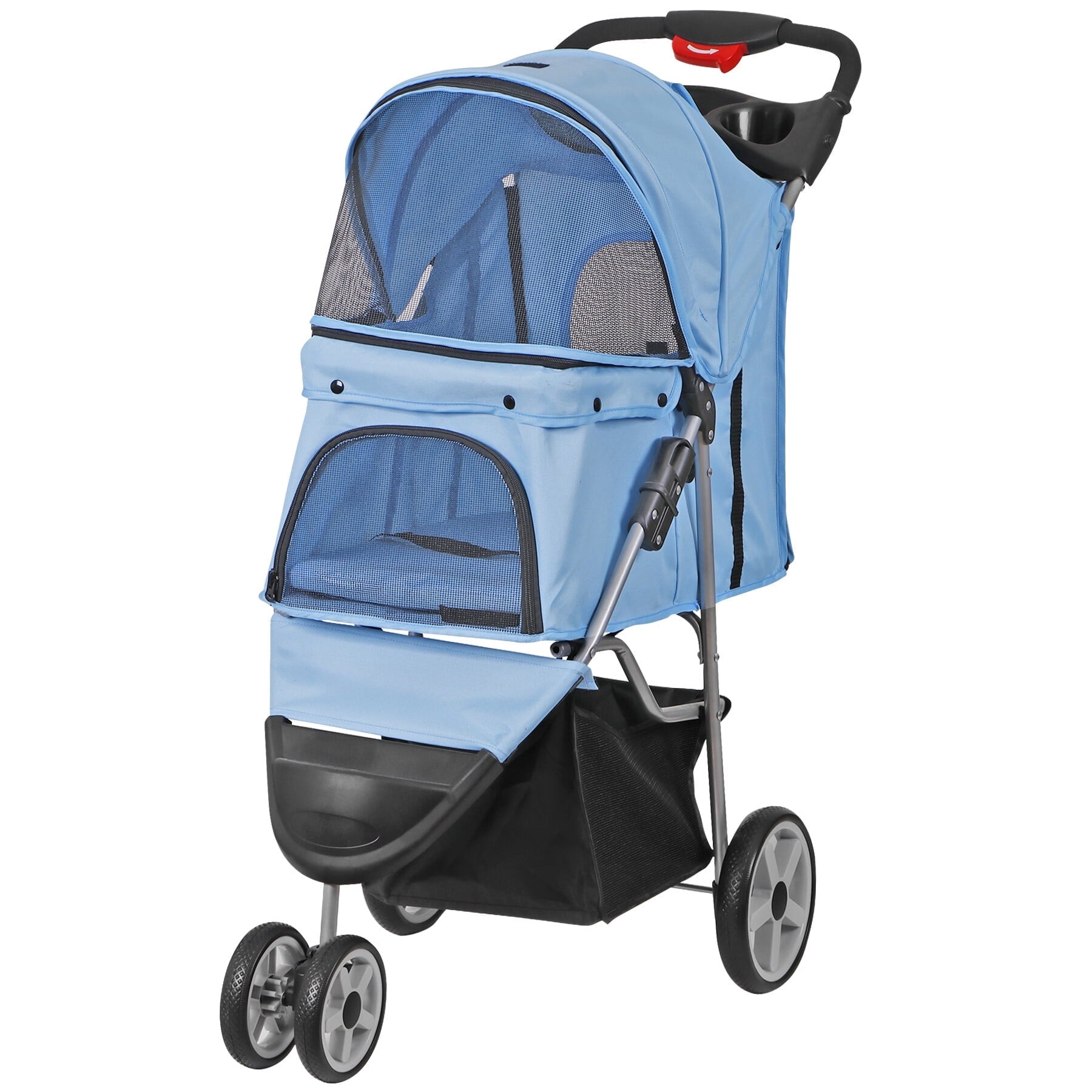 ZENSTYLE Foldable Pet Stroller for Dogs and Cats 3 Wheels Pet Stroller with Cup Holder Pink