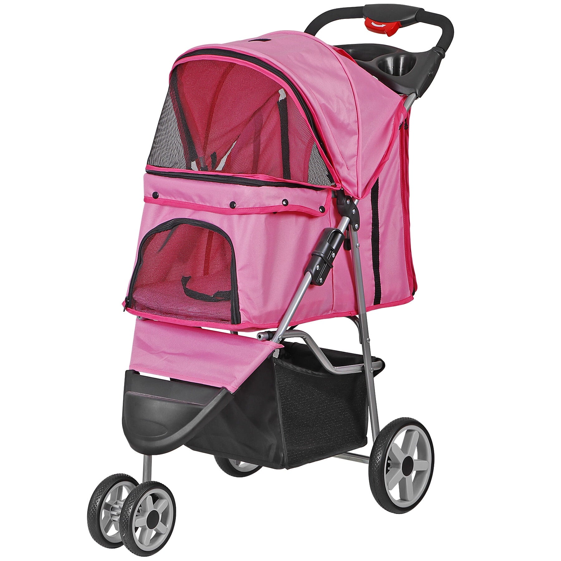 ZENSTYLE Foldable Pet Stroller for Dogs and Cats 3 Wheels Pet Stroller with Cup Holder Pink
