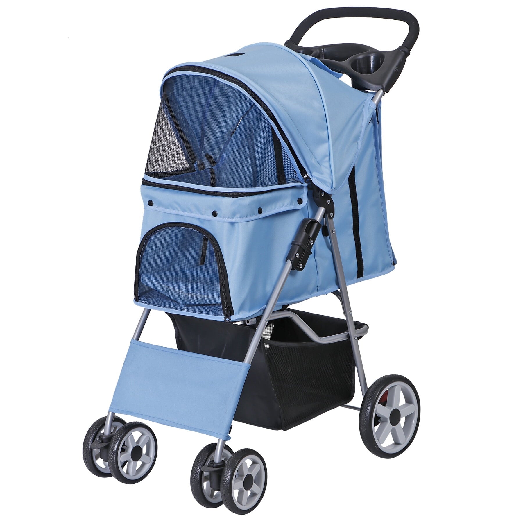 ZENY 4 Wheel Foldable Dog Pet Stroller - Black