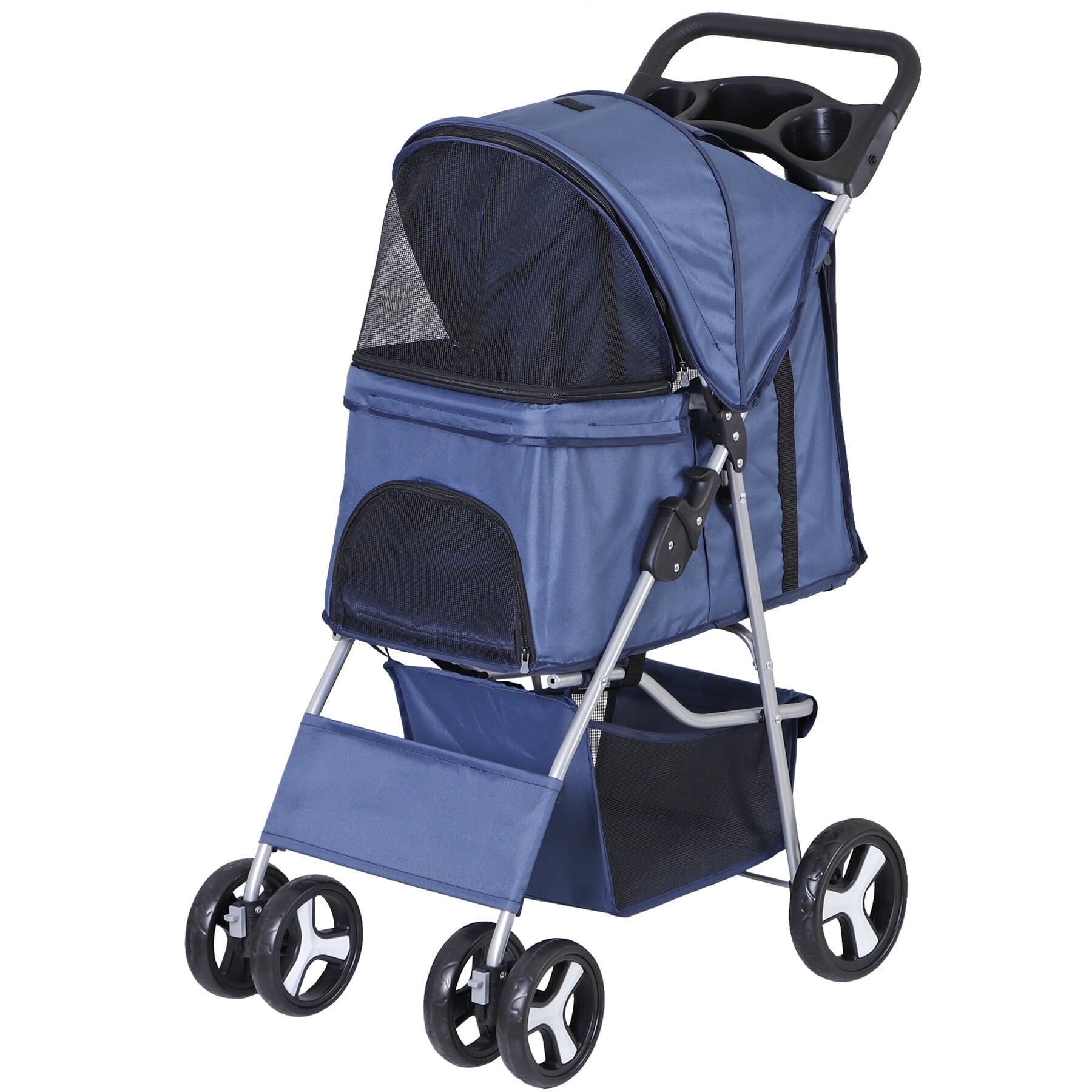 ZENY 4 Wheel Foldable Dog Pet Stroller - Black