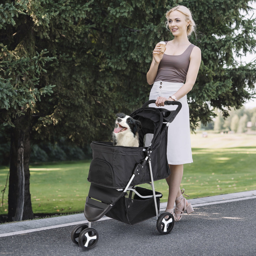 SuperDeal Lightweight 3-Wheel Pet Dog Travel Stroller Folding W/Safety Belt & Cup Holder