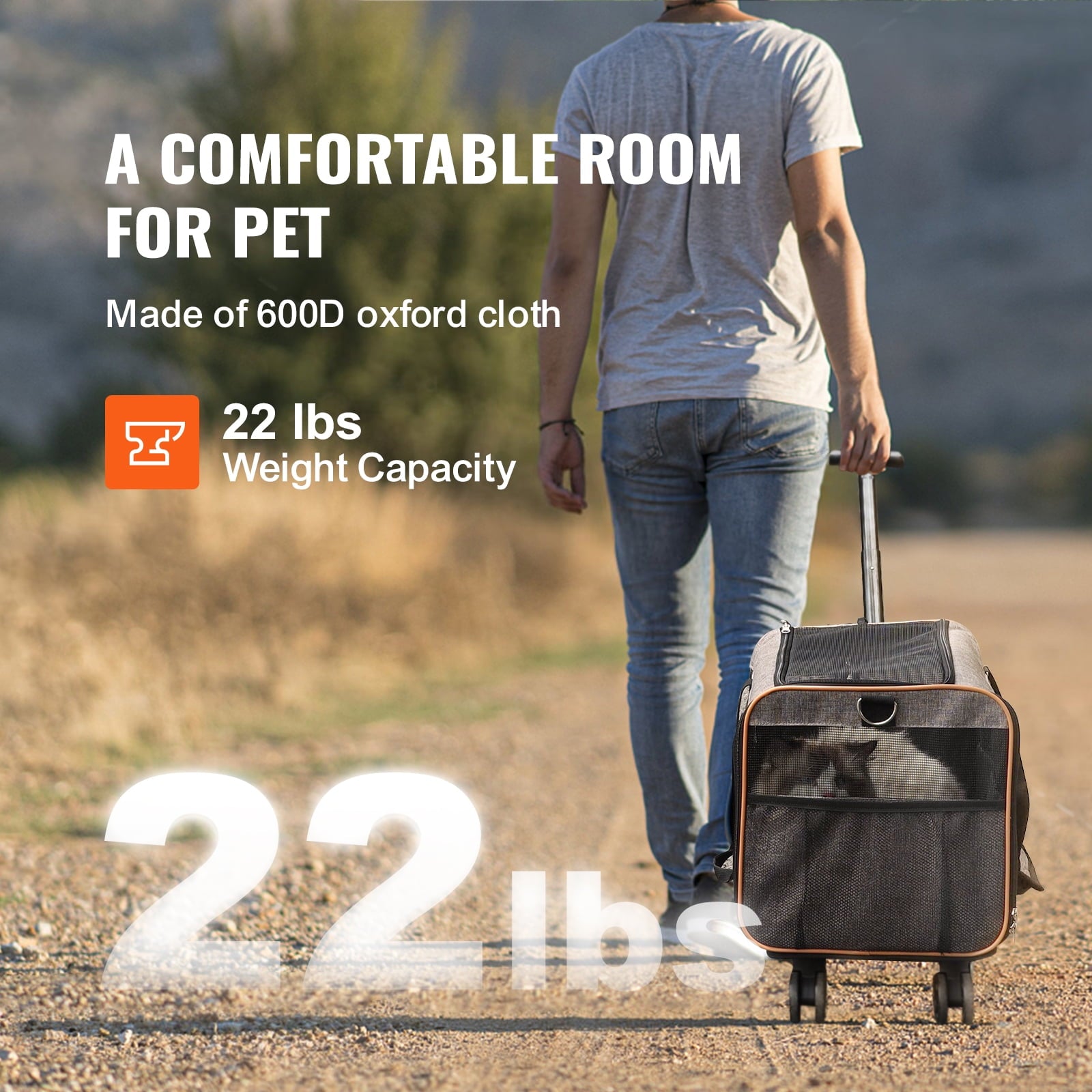 BENTISM Cat Carrier with Wheels Airline Approved Rolling Pet Carrier 22 lbs Grey for Cat Dog Small Medium Animals Kitten Puppy