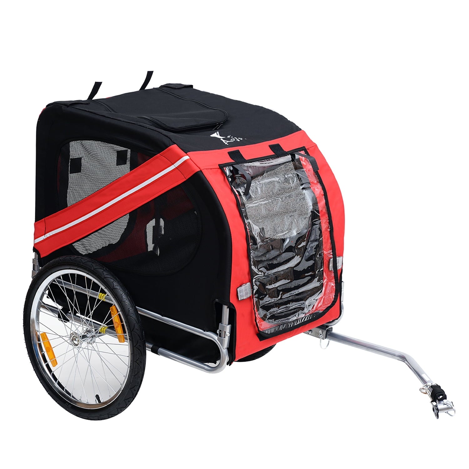 Aosom Dog Bike Trailer Pet Cart Bicycle Wagon Cargo Carrier Attachment for Travel with 3 Entrances Large Wheels & Mesh Screen - Red/ Black