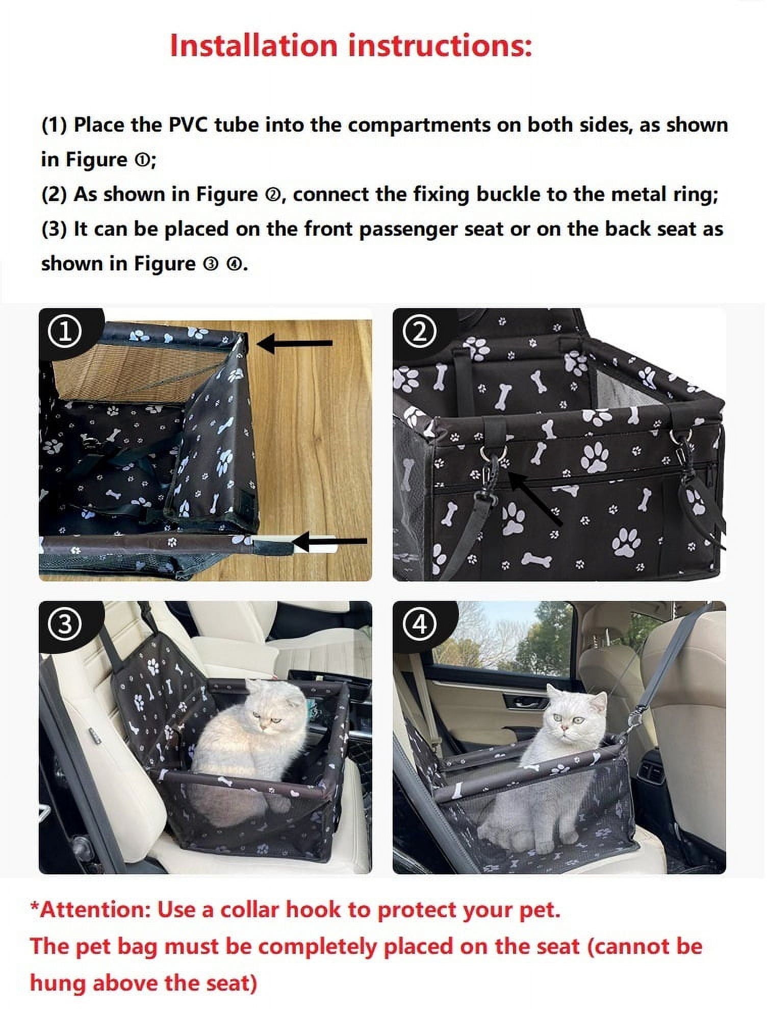 Pet Dog Cat Car Seat Booster for Small & Medium Pets, Portable Breathable Foldable Pet Carrier Seat Safety Anti-Collapse for Travel with Seat Belt, Black Printed