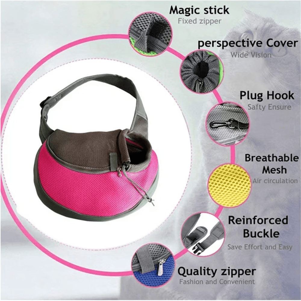Pet Dog Sling Carrier Puppy Sling Bag Small Dogs Cats Carrier Adjustable Strap Mesh Hand Free Dog Satchel Carrier for Outdoor Travel (S (up to 5 lbs), Pink)