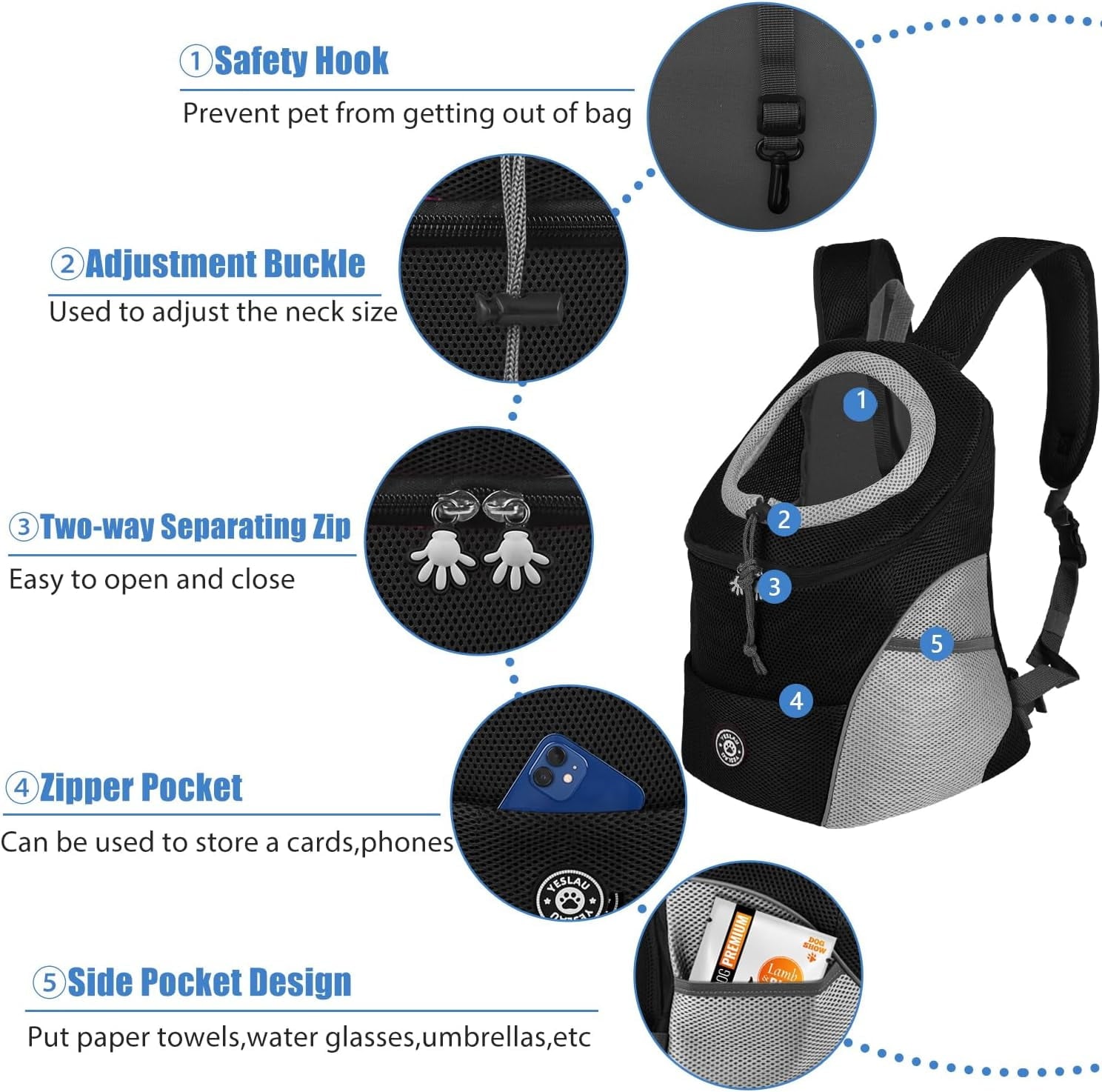 Pet Dog Carrier, Travel Back Pack with Safety Reflective Strips for Travel Hiking Cycling Outdoor Dogs Cats