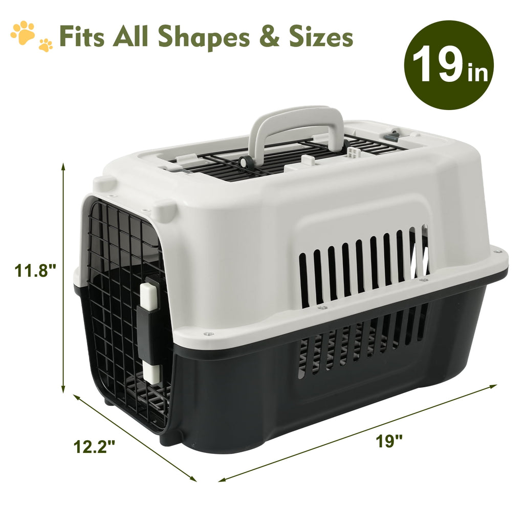 Fruggis Two-Door Dog Kennel with Top Opening, Plastic Dog Crate Porable for Pets up to 10 lbs, 19" - Taupe & Black