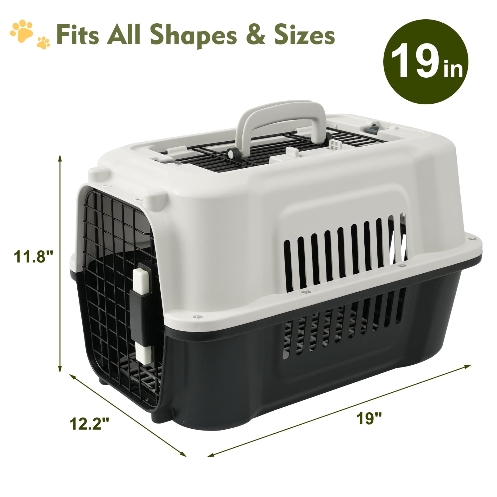 Fruggis Two-Door Dog Kennel with Top Opening, Plastic Dog Crate Porable for Pets up to 10 lbs, 19" - Taupe & Black
