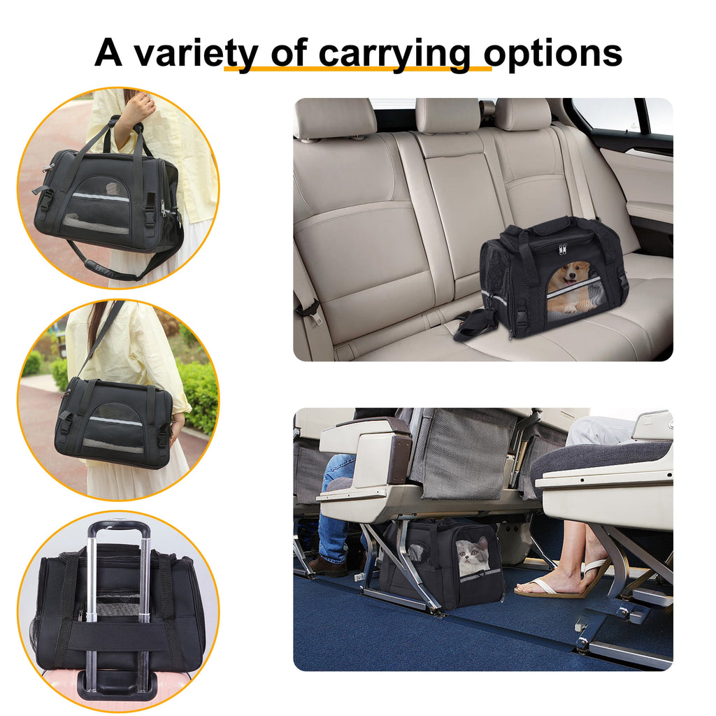 Onekawa Airline Approved Pet Carrier,Tsa approved pet carrier,Soft Sided Cat Carriers,Applicable for Small Dog Cats,Black