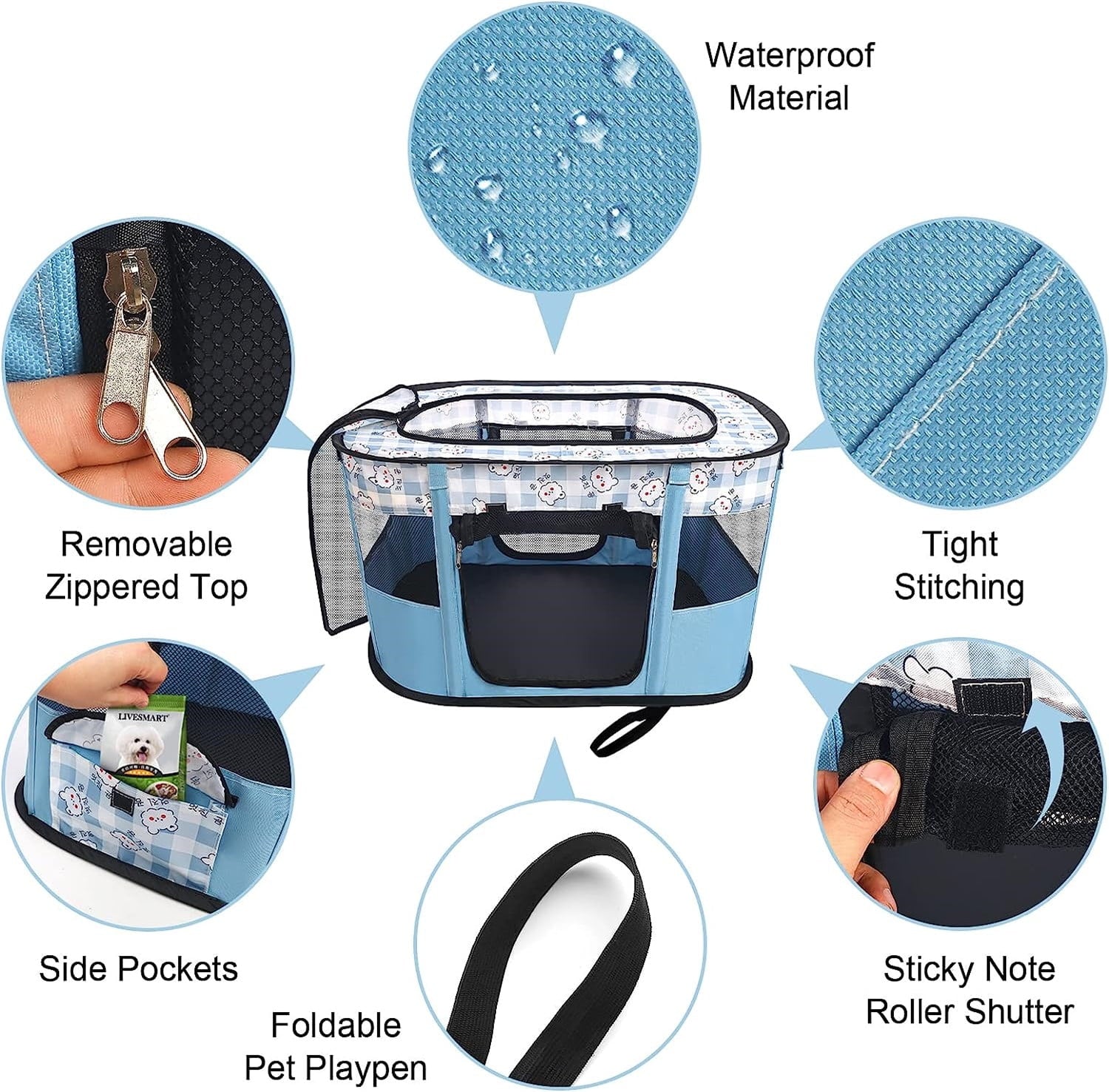 Collapsible Dog Crate Portable Cat Cage Pet Delivery Room Suitable for Dogs/Cats/Rabbits/Pets,ZBH,Blule