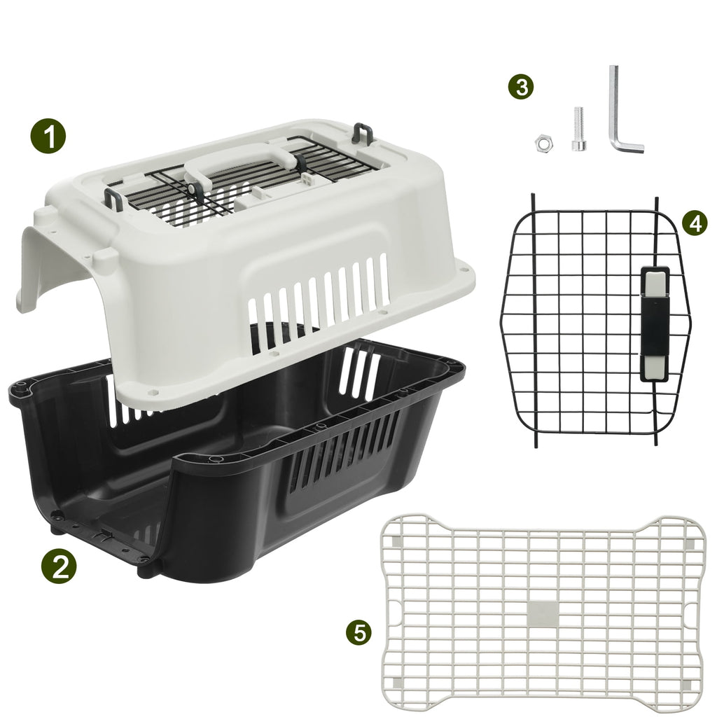 Fruggis Two-Door Dog Kennel with Top Opening, Plastic Dog Crate Porable for Pets up to 10 lbs, 19" - Taupe & Black