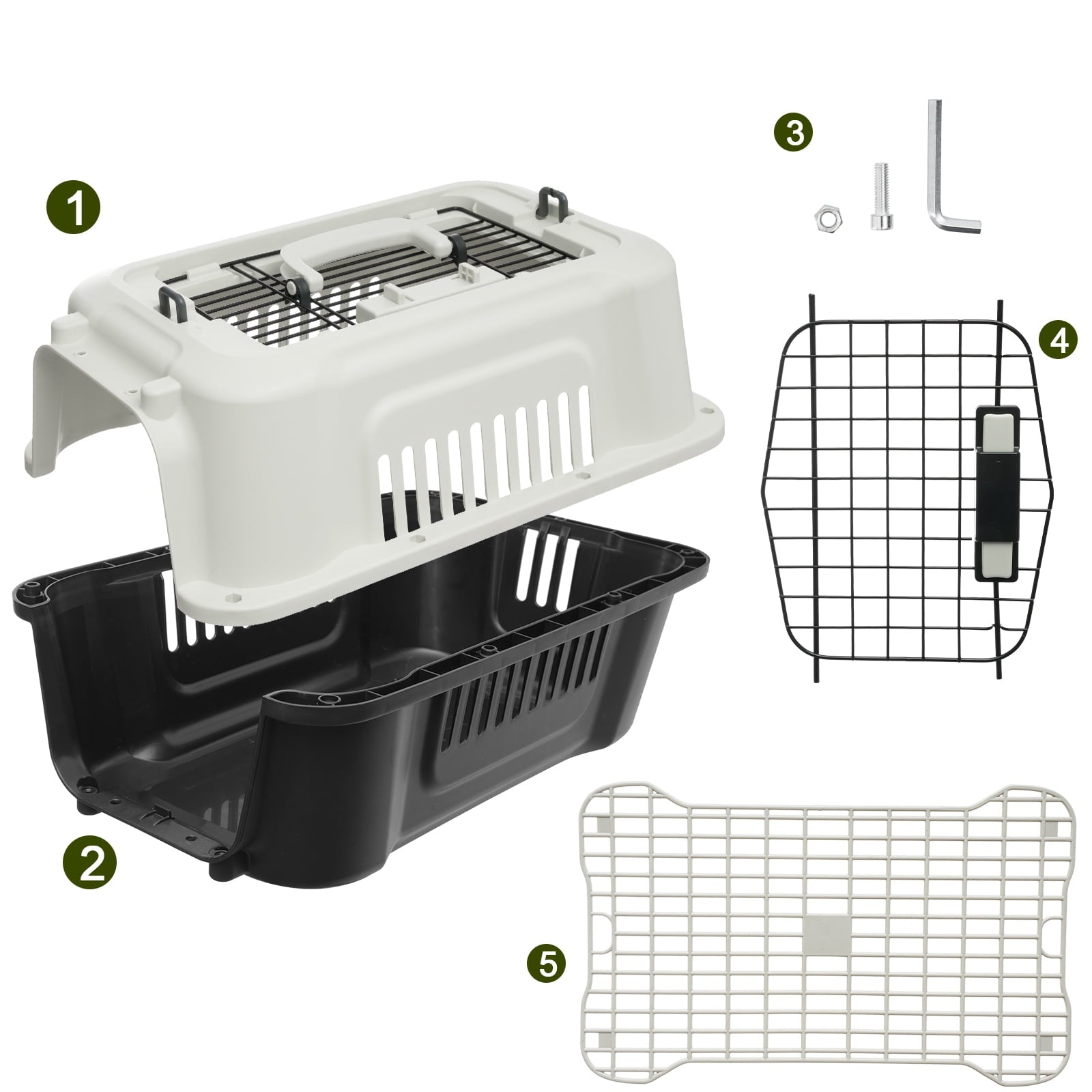 Fruggis Two-Door Dog Kennel with Top Opening, Plastic Dog Crate Porable for Pets up to 10 lbs, 19" - Taupe & Black