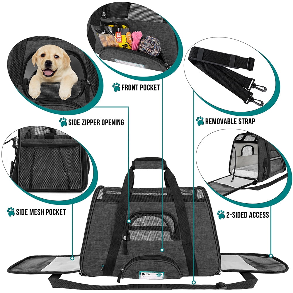 PetAmi Airline Approved Pet Carrier for Cat, Soft Sided Dog Carrier for Small Dog, Cat Travel Supplies Accessories Indoor Cats, Ventilated Pet Carrying Bag Medium Kitten Puppy, Large Heather Dark Gray