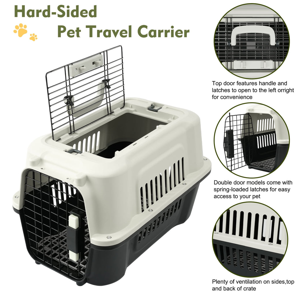 Fruggis Two-Door Dog Kennel with Top Opening, Plastic Dog Crate Porable for Pets up to 10 lbs, 19" - Taupe & Black