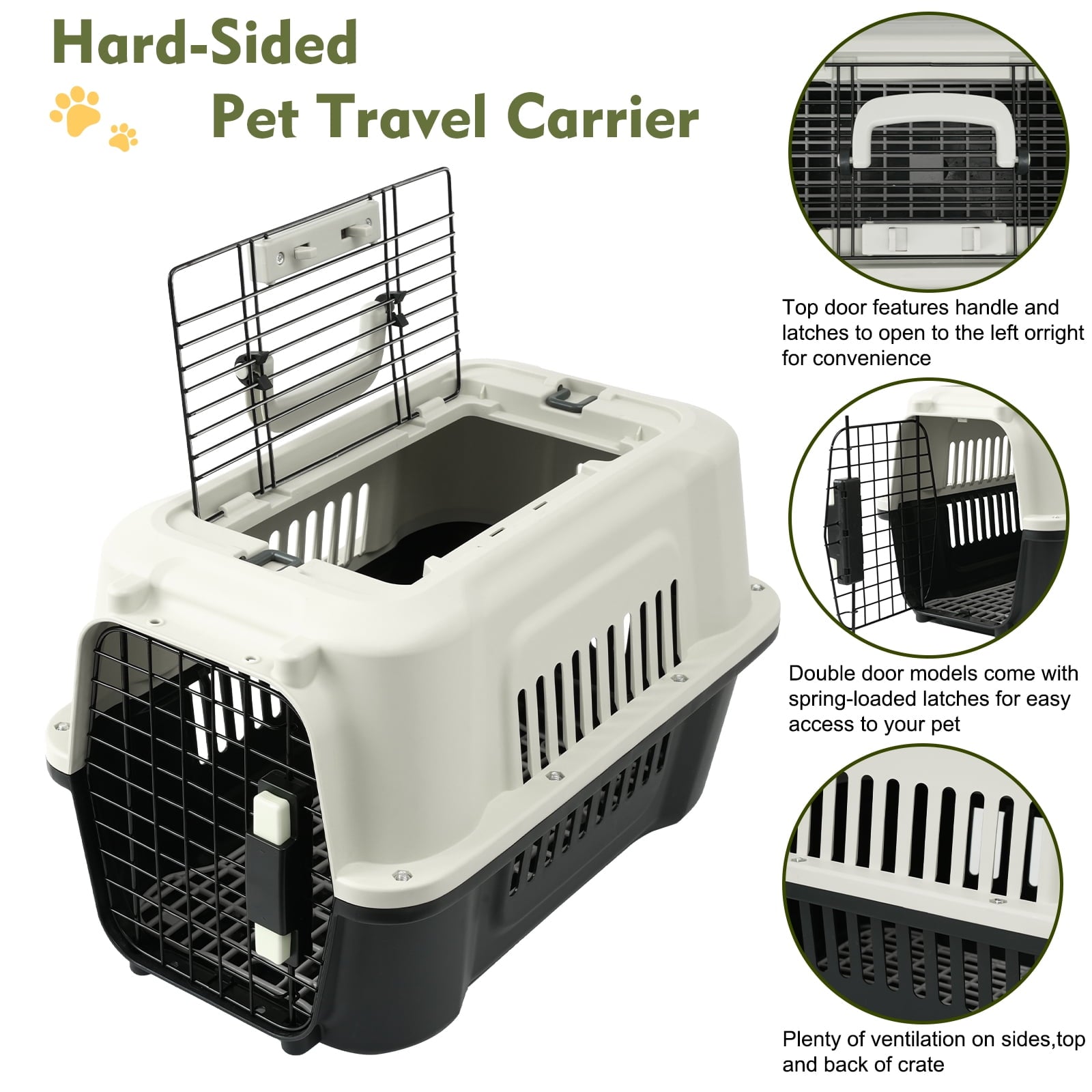 Fruggis Two-Door Dog Kennel with Top Opening, Plastic Dog Crate Porable for Pets up to 10 lbs, 19" - Taupe & Black