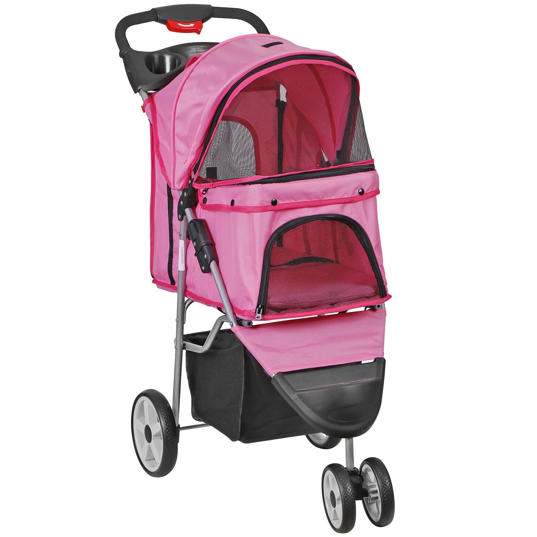 ZENSTYLE Foldable Pet Stroller for Dogs and Cats 3 Wheels Pet Stroller with Cup Holder Pink