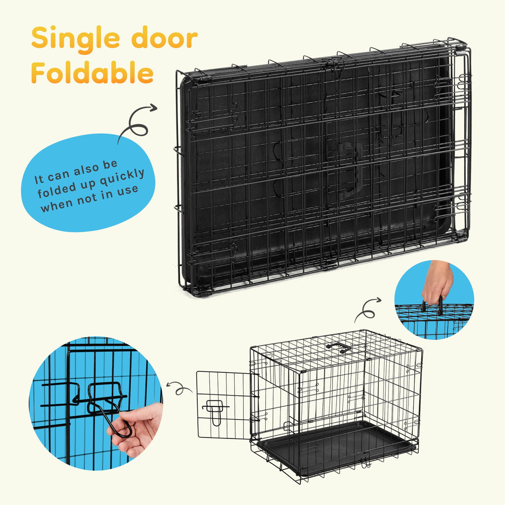 CONCETTA 24 inch Single-Door Folding Dog Crate, Portable Small Cage with Leak-Proof Pan Tray