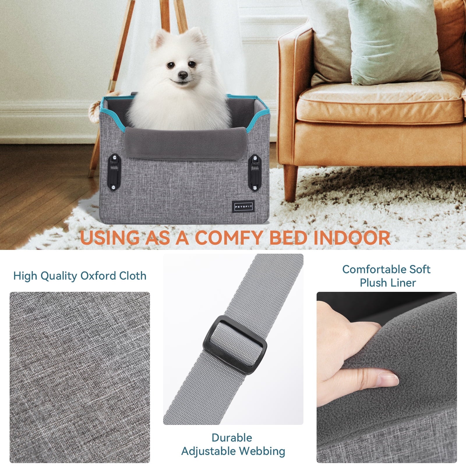 PETSFIT Dog Car Seats for Small Dogs, Portable Dog Booster Car Seat with Patent Safe Buckles,Pets Up to 25lbs ,Grey