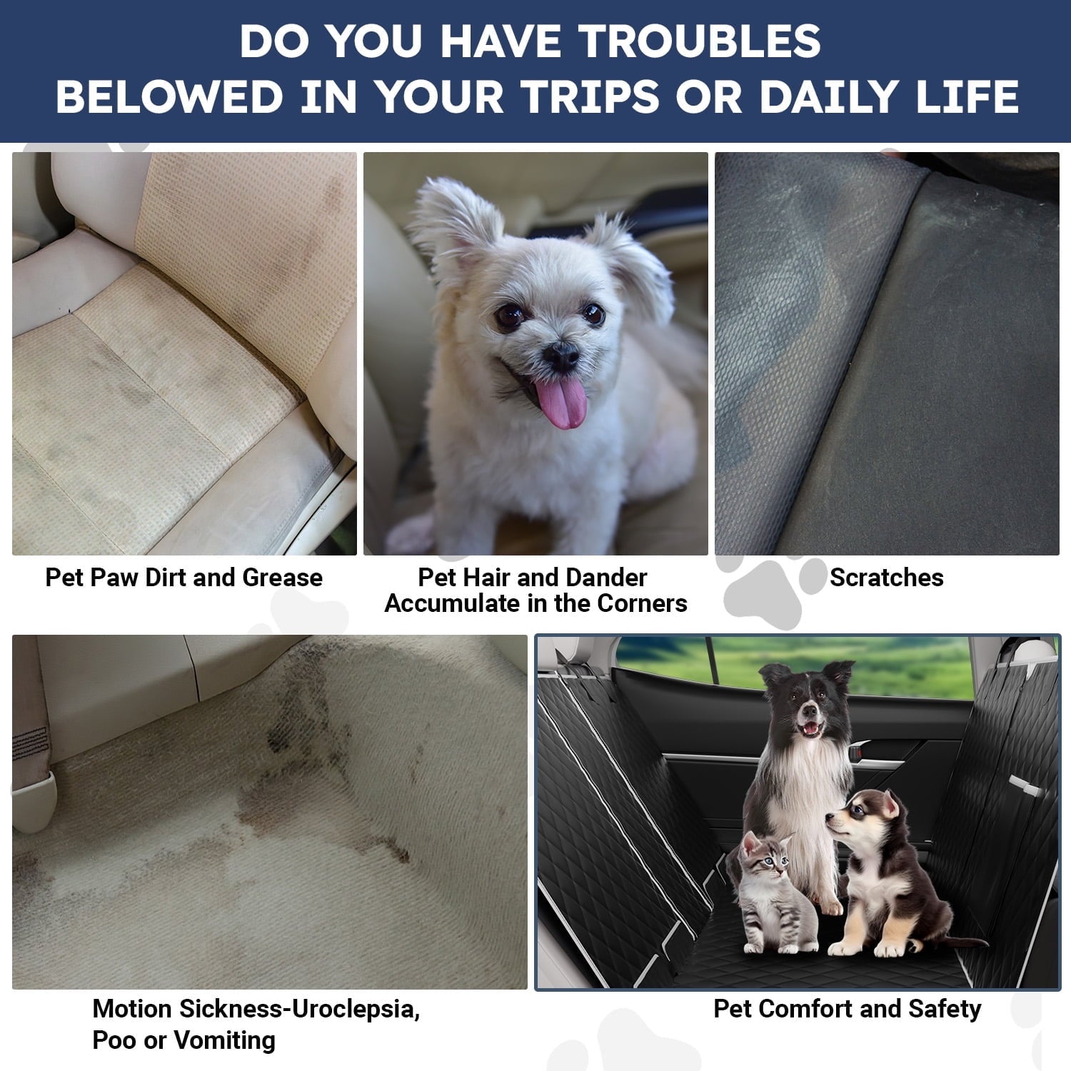 Dog Seat Cover-LAKWAR Non-slip Dog Car Hammocks with Seatbelt Dog Car Seat Cover Waterproof and Scratch-Resistant Dog Car Back Seat Protection