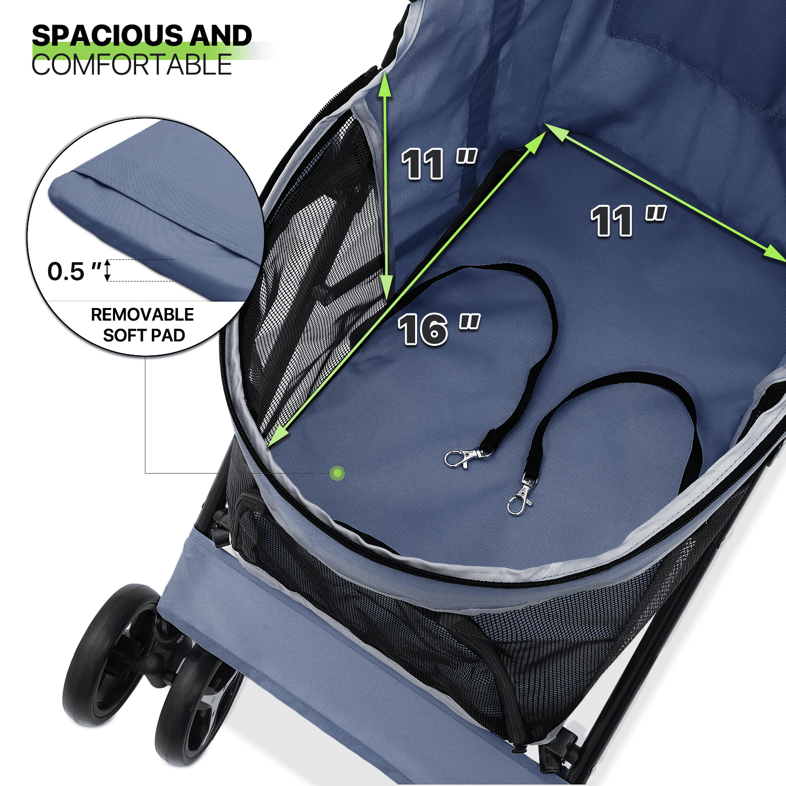 Magshion Foldable Lightweight Pet Trolley for Cats & Dogs, 4 Wheel (Navy Blue)
