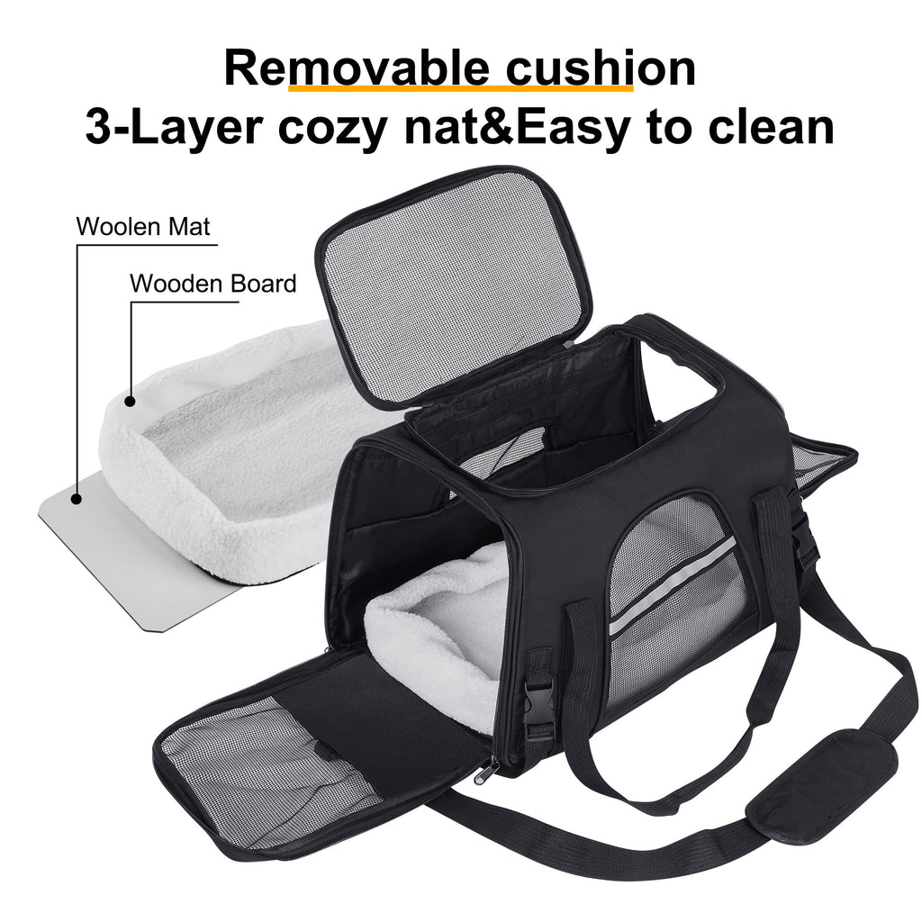 Onekawa Airline Approved Pet Carrier,Tsa approved pet carrier,Soft Sided Cat Carriers,Applicable for Small Dog Cats,Black