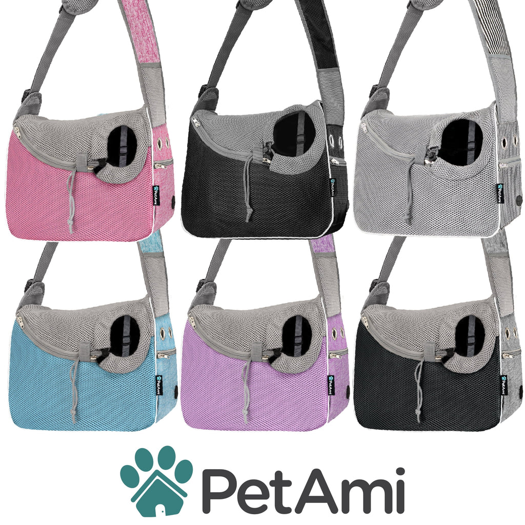 PetAmi Small Dog Sling Carrier, Soft-Sided Crossbody Puppy Carrying Purse Bag, Adjustable Sling Pet Pouch to Wear Medium Dog Cat Travel, Dog Bag for Traveling, Breathable, Poop Bag Dispenser, Black