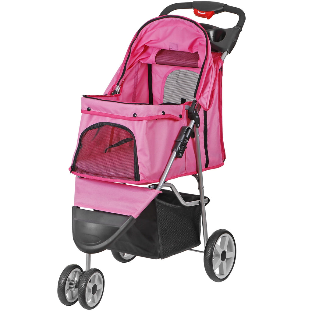 ZENSTYLE Foldable Pet Stroller for Dogs and Cats 3 Wheels Pet Stroller with Cup Holder Pink