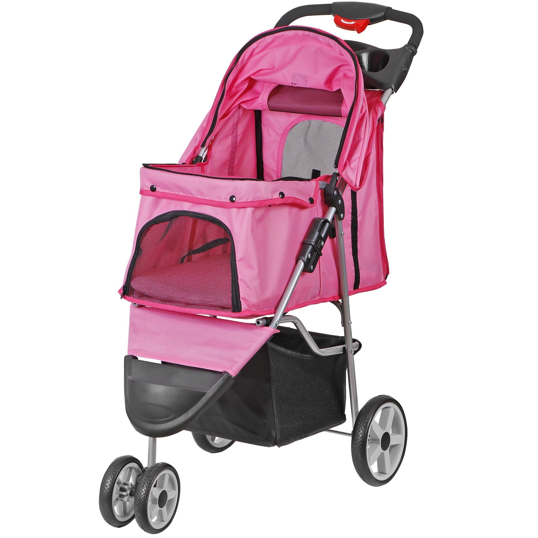 ZENSTYLE Foldable Pet Stroller for Dogs and Cats 3 Wheels Pet Stroller with Cup Holder Pink