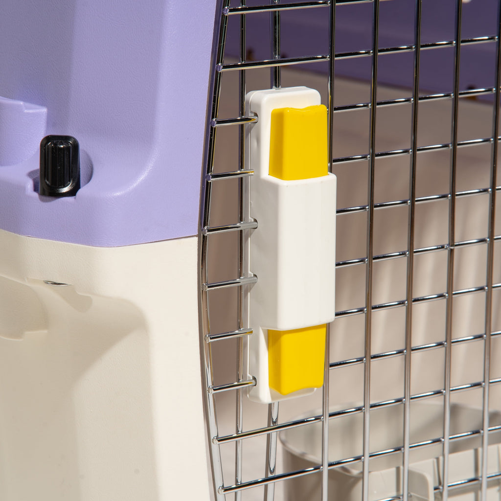 Oodles 24" Plastic Travel Pet Kennel, with Clip On Bowl, Purple