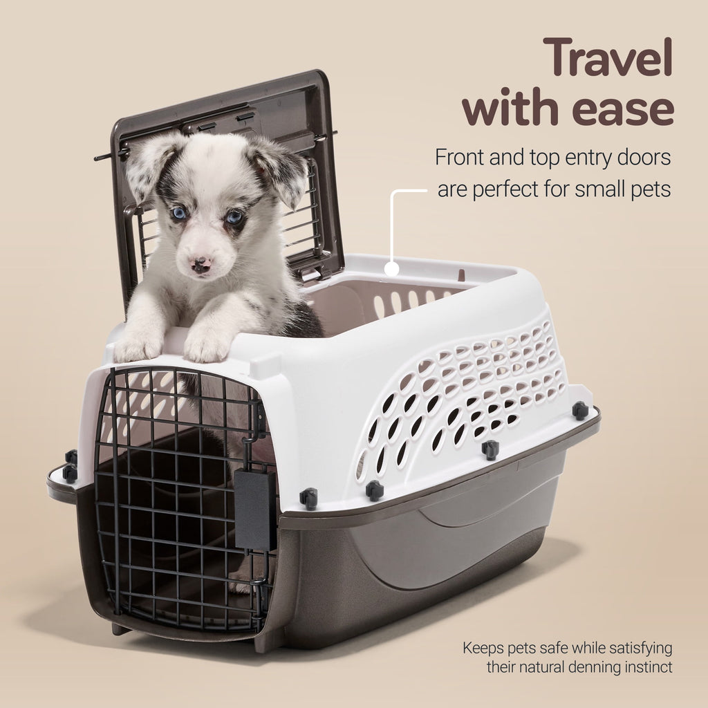 Petmate Two Door Top Load Plastic Travel Dog Kennel Pet Carriers for Dogs and Cats, Small 19" for Dogs Up To 10 lb, White