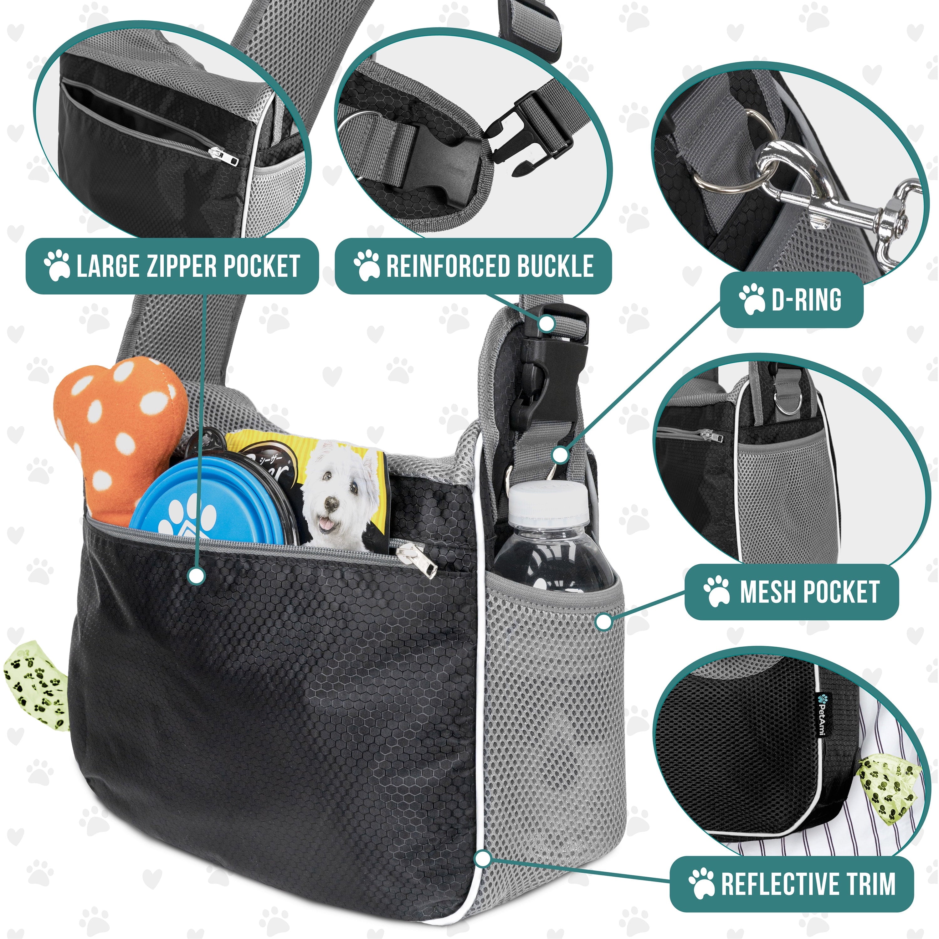 PetAmi Small Dog Sling Carrier, Soft-Sided Crossbody Puppy Carrying Purse Bag, Adjustable Sling Pet Pouch to Wear Medium Dog Cat Travel, Dog Bag for Traveling, Breathable, Poop Bag Dispenser, Black
