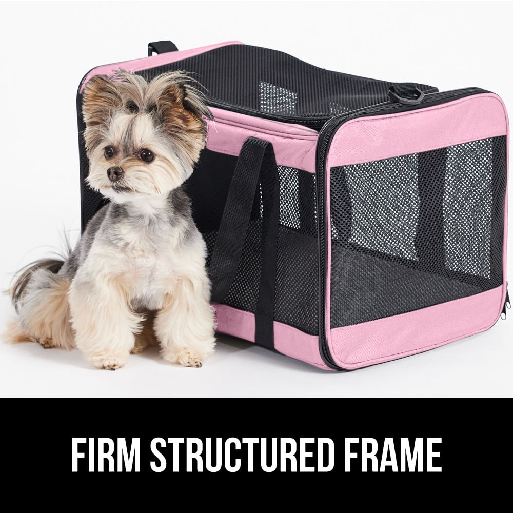 GORILLA GRIP Cat Carrier Portable Dog Kennel Up to 15 Lbs, Airline Pet Travel Bag, Pink
