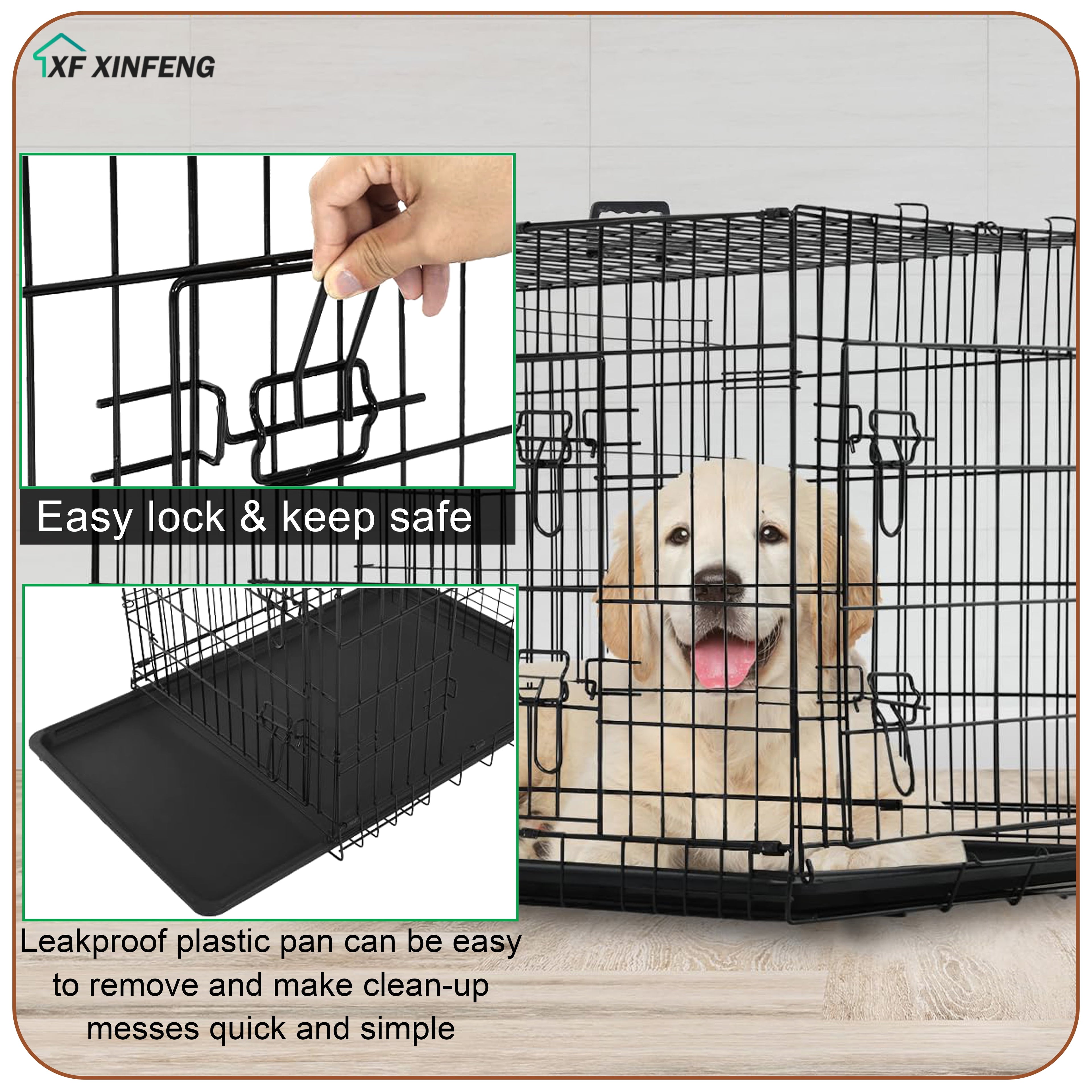 XF XINFENG Large Dog Crate Kennel for Medium Large Dogs 30 inches Metal Dog Cage Double-Door Folding Travel Indoor Outdoor Puppy Playpen with Divider