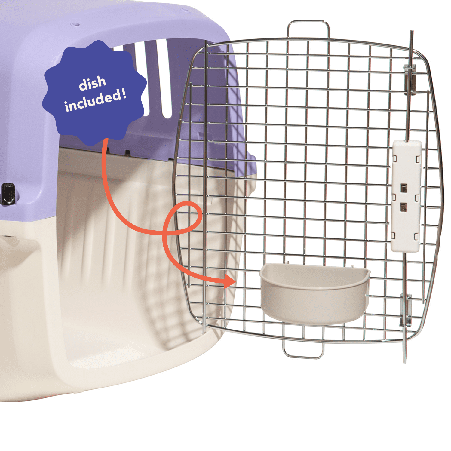 Oodles 24" Plastic Travel Pet Kennel, with Clip On Bowl, Purple