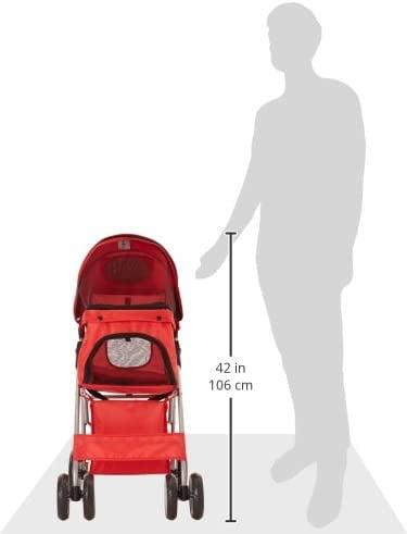 Paws & Pals 4-Wheeled Pet Stroller for Dog and Cat Foldable with Cup Holder, Red (Large)