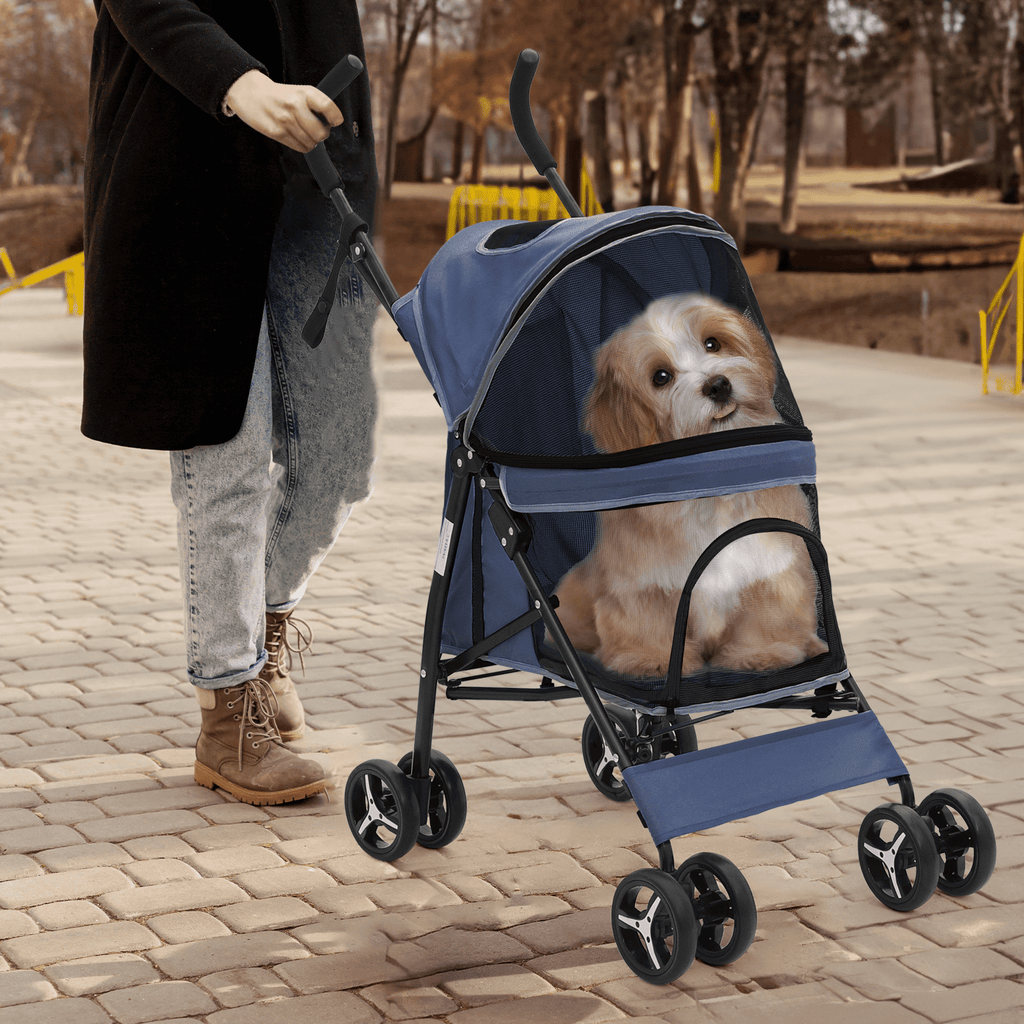 Magshion Foldable Lightweight Pet Trolley for Cats & Dogs, 4 Wheel (Navy Blue)