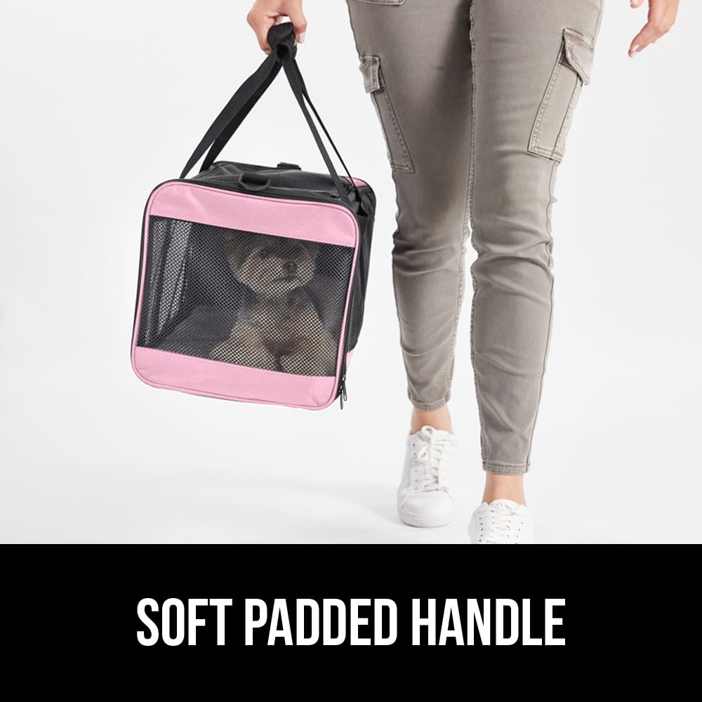 GORILLA GRIP Cat Carrier Portable Dog Kennel Up to 15 Lbs, Airline Pet Travel Bag, Pink
