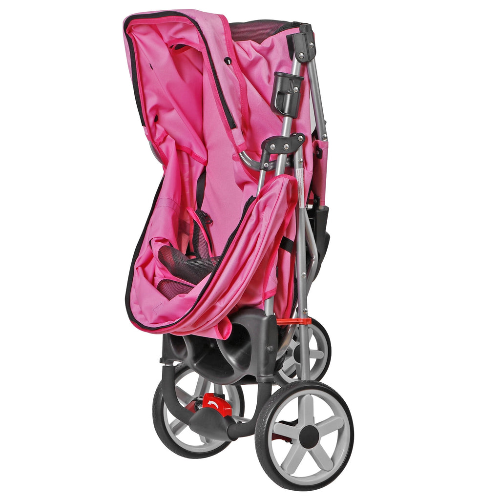 ZENSTYLE Foldable Pet Stroller for Dogs and Cats 3 Wheels Pet Stroller with Cup Holder Pink