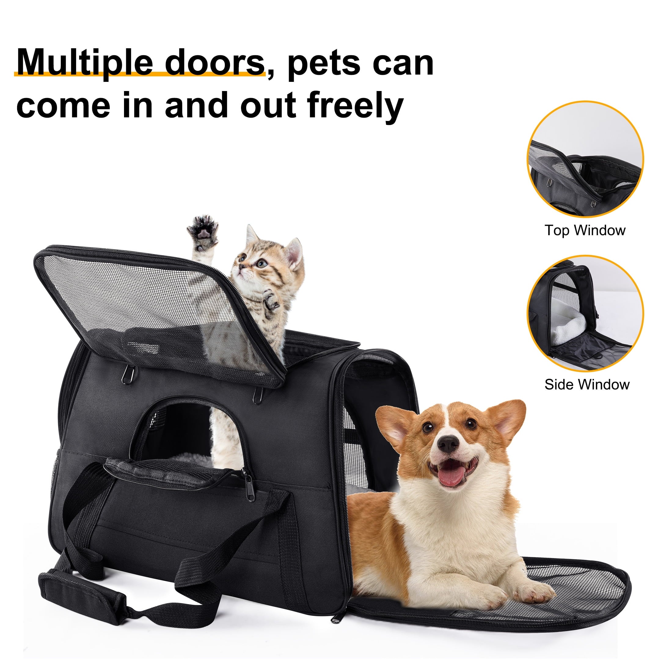 Onekawa Airline Approved Pet Carrier,Tsa approved pet carrier,Soft Sided Cat Carriers,Applicable for Small Dog Cats,Black