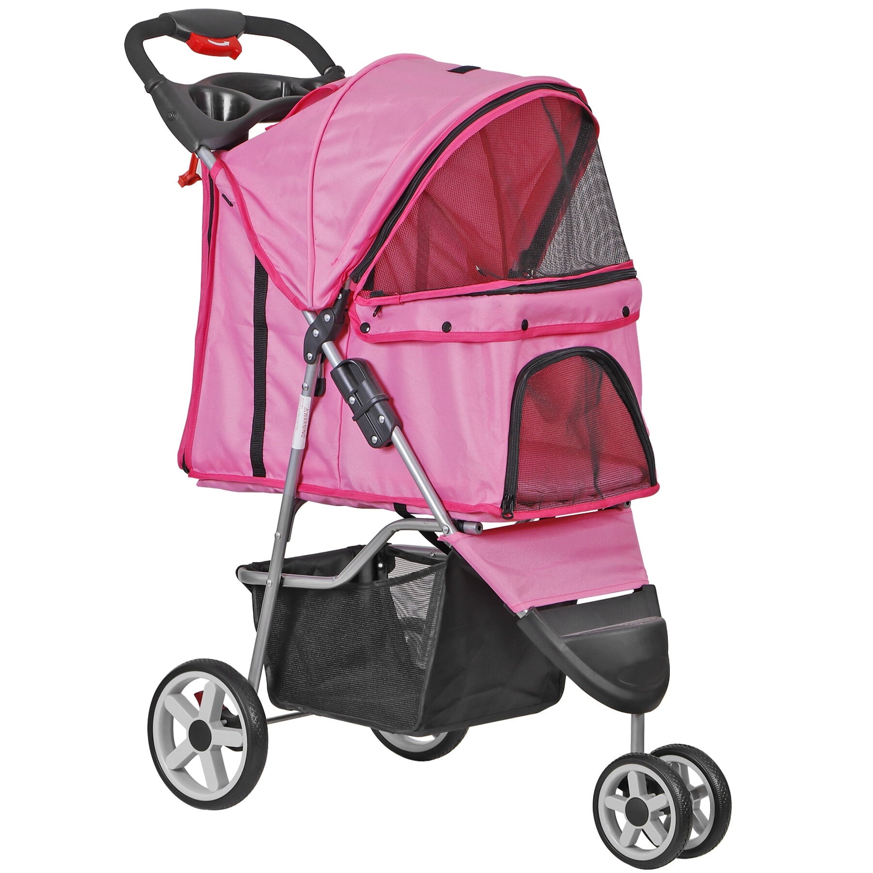 ZENSTYLE Foldable Pet Stroller for Dogs and Cats 3 Wheels Pet Stroller with Cup Holder Pink