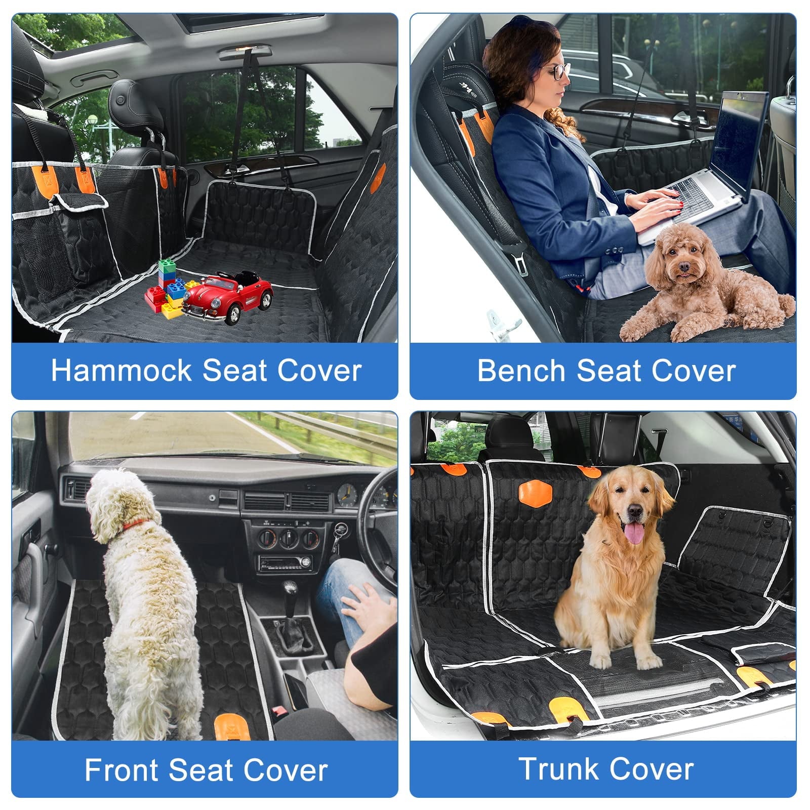 OneAmg Dog Car Seat Cover, 600D Oxford Fabric, Waterproof, Non-Slip Dog Seat Hammock for SUV/Car/Truck, Suitable for Traveling and Camping, Black