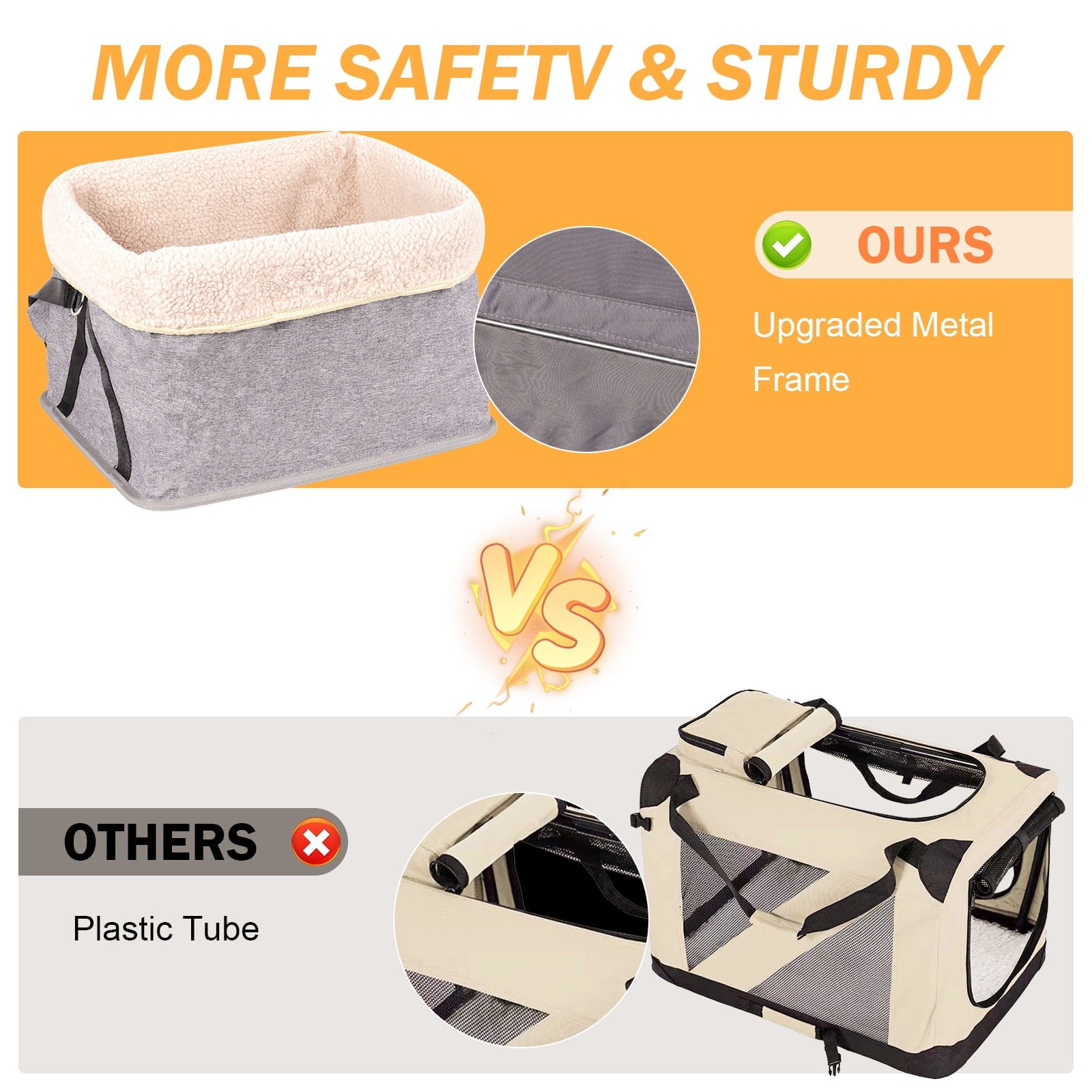 ZUPOX Durable Dog Car Seat with Metal Frame, Safety Buckles, Washable Design, Comfort for Small Dogs Up to 25 lbs