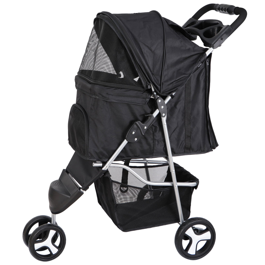 SuperDeal Lightweight 3-Wheel Pet Dog Travel Stroller Folding W/Safety Belt & Cup Holder